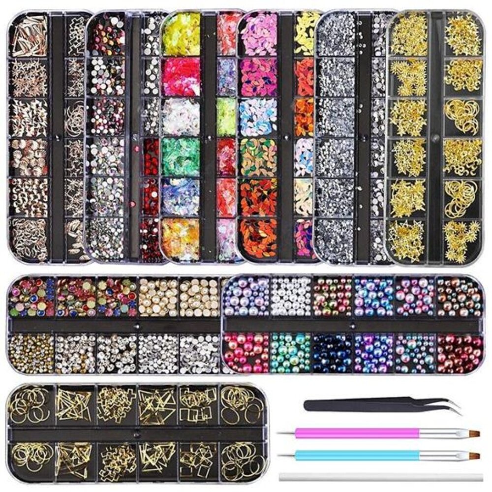 9 boxes Nail Rhinestones,Nail Gems Nail Diamonds,Nail Art Studs Nail Crystals